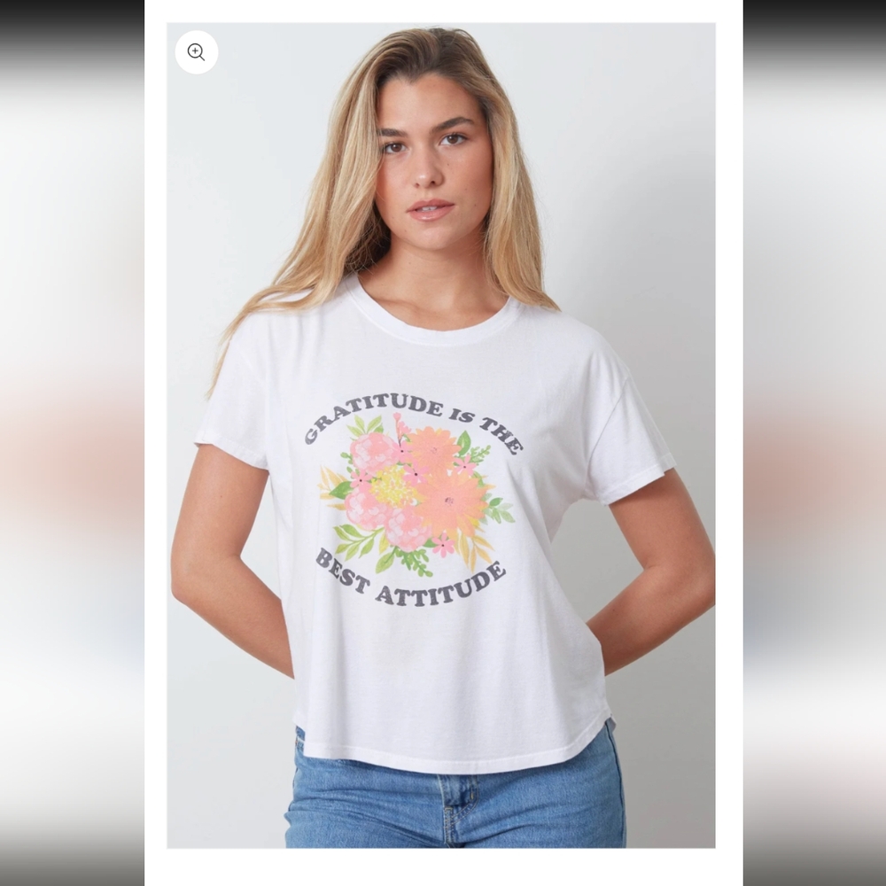 good hYOUman Isla Tee Gratitude Flowers White Brand New With Tags